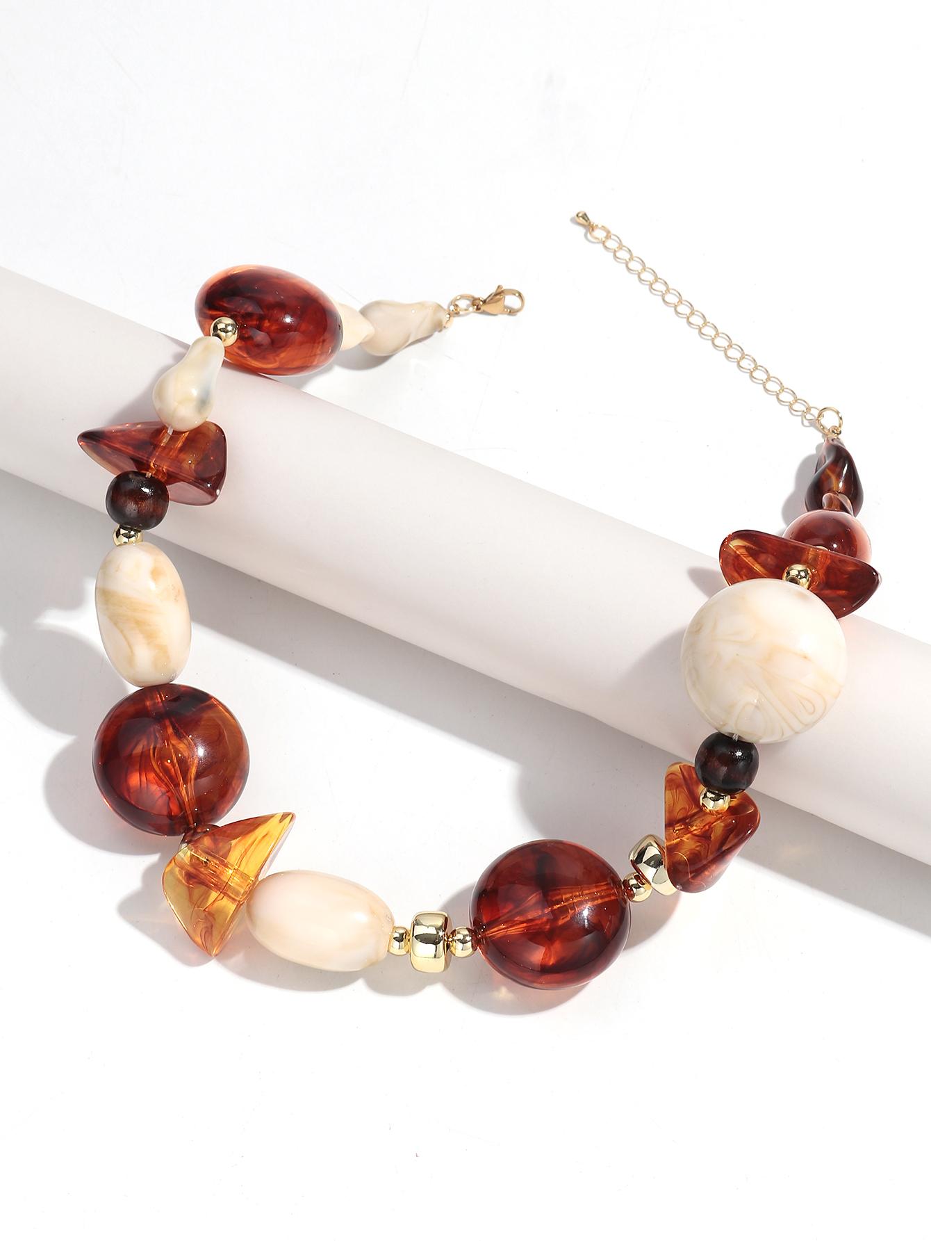 Зимние Модные Смоляные Неправильные Геометрические Бусины Ожерелья для Женщин Преувеличенные Акриловые Янтарные Бежевые Чокеры Ретро Украшения Подарок