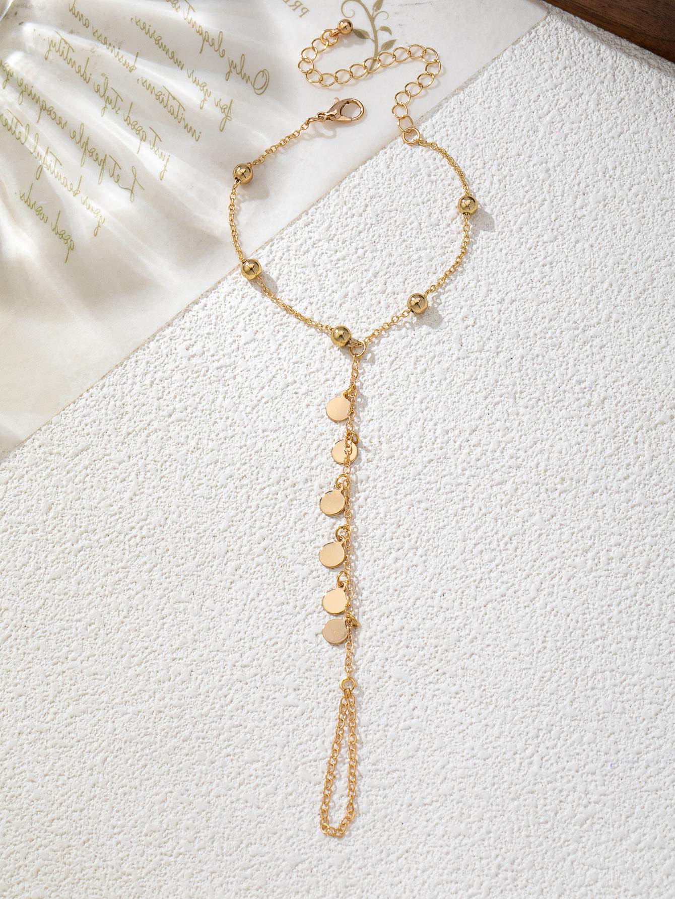 

Jewelry personalized rhinestone disc pendant Bohemian metal chain finger bracelet wholesale золотий