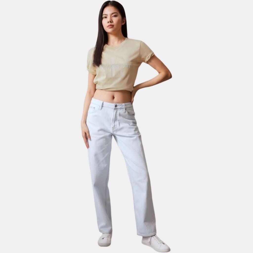 Calvin Klein Letter Embroidered Cotton Breathable Round Neck Pullover Short Sleeve T-Shirt Women Tops Mung-Bean-Yellow J218885_2