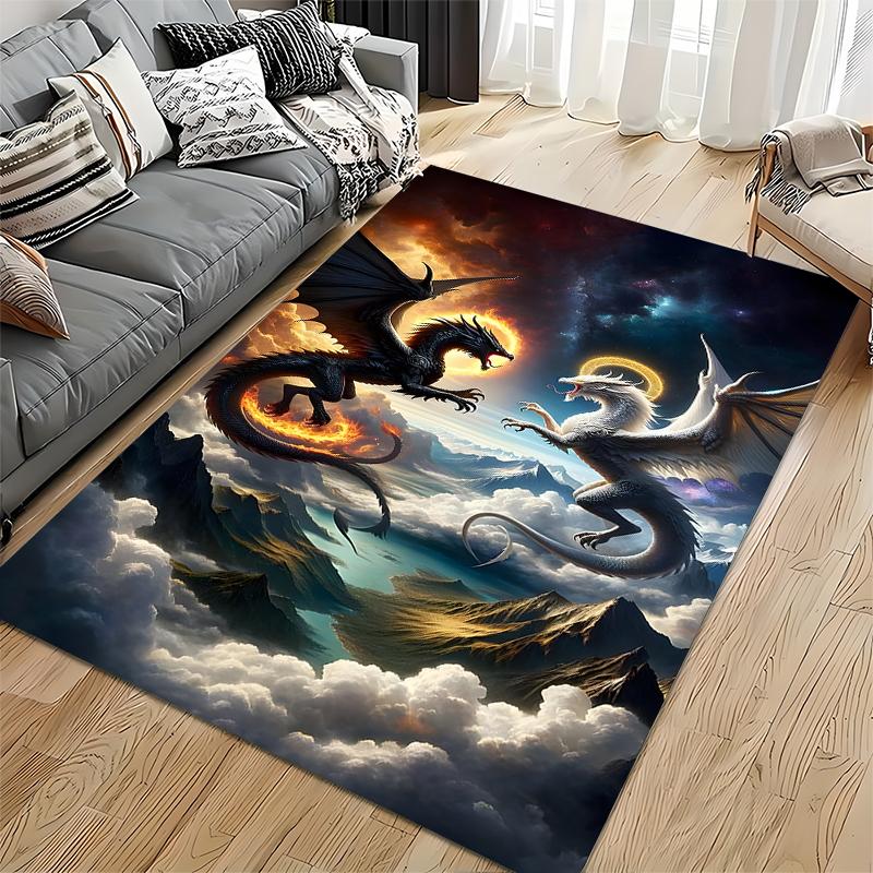 Two Dragons in Cosmic Battle Rug Non-slip rug suitable for living room and bedroom sofas.