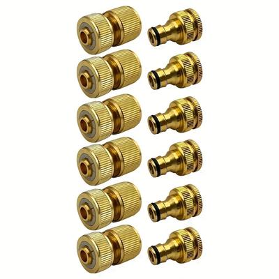 6/12pcs EU Standard Aluminum Garden Hose Connector Set - 1/2'' Quick Connect + 1/2''&3/4'' Tap Fitting for 13-16mm Pipes
