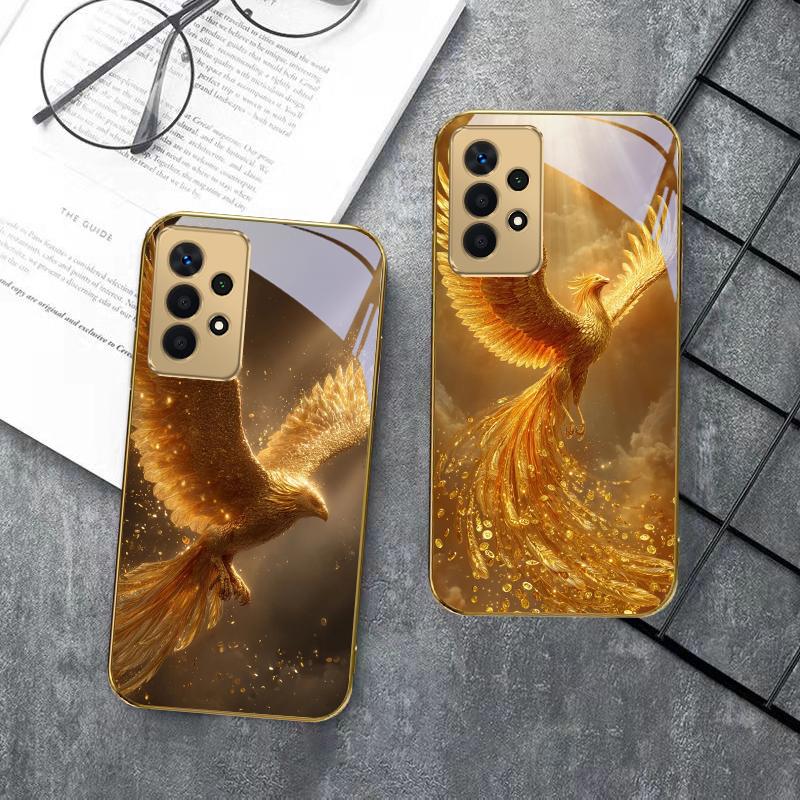 Luxurious Golden Bird For Samsung A 01 52S A04 A05S A10 A12 13 22 23 24 36 42 M02 Note 10 20Ultra 8 9 Golden glass phone case