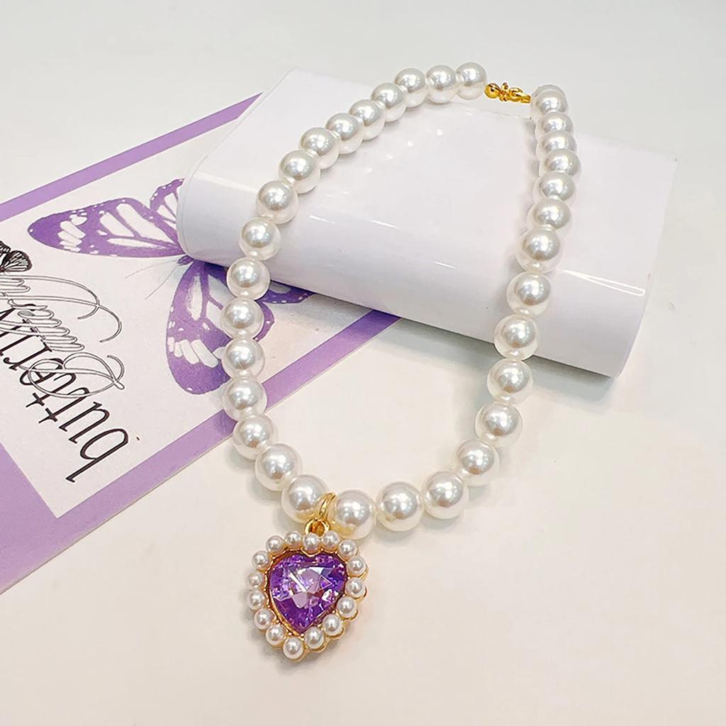 Luxury Pearl Pet Collar Pet Cat Dog Collar Love Pendant Pet Supplies Love Crystal Collars Kitten Collars Cat Necklace