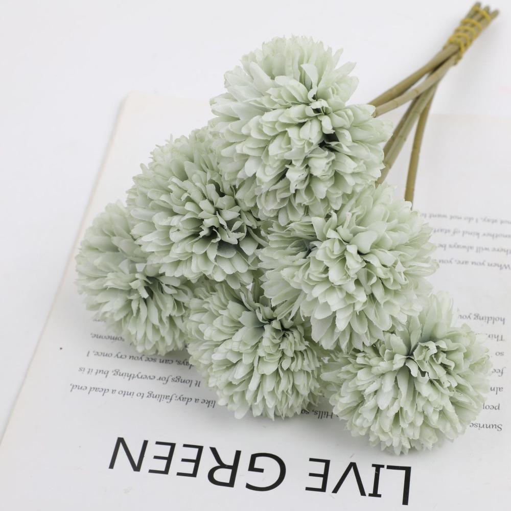 

6 Bouquets Artificial Bouquets Silk Material Silk Ball Chrysanthemum Wedding Decoration зелёный