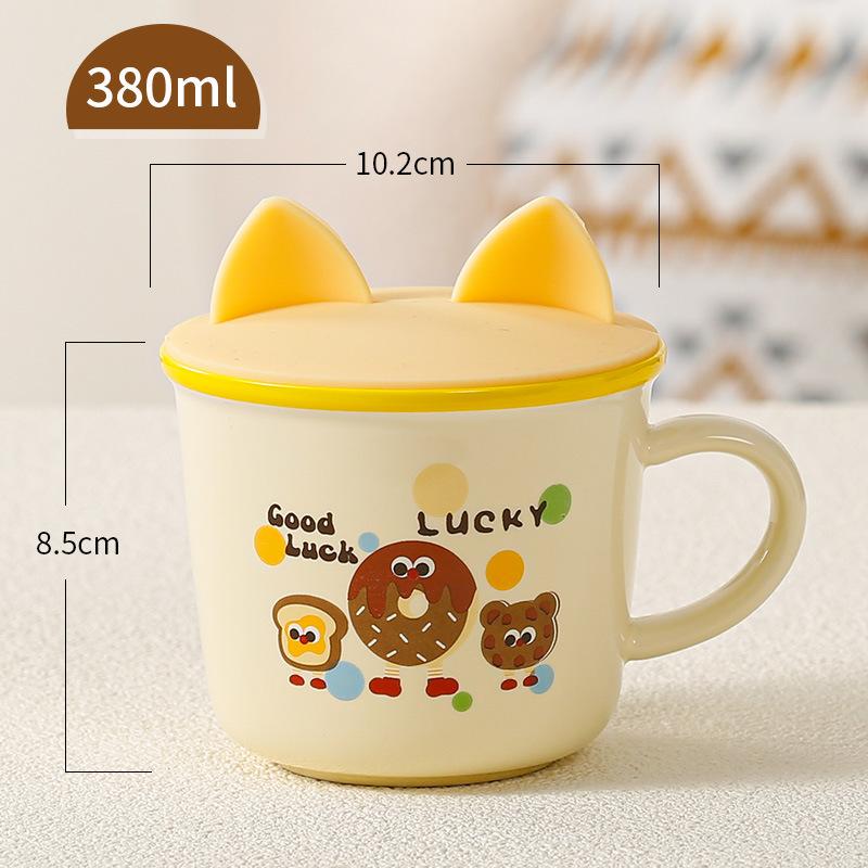 Niedliches Geschenk Keramiktasse Souvenirtasse Frauen Becher Cartoon Wassertasse Haushalt Kaffeetasse mit Deckel Löffel Kinder