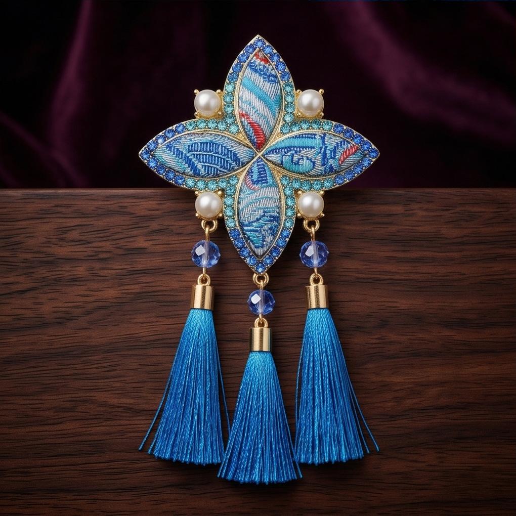 Chinese Ethnic Style Brooch, Heavy Fringed Corsage, Clothing Accessory, Hanfu Accessory