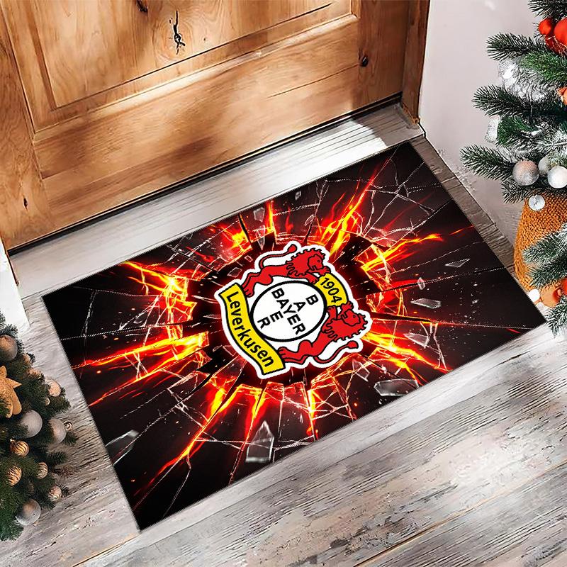 Bayer Leverkusen Football Print Crystal Velvet Rug, Comfortable Water Absorbent Non Slip Indoor Floor Carpet
