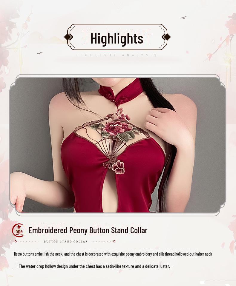 Manyan Sexy Halter Neck Cutout High Waist Split Cheongsam Lingerie