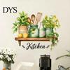 Nordic Style Wall Decor Watercolor Kitchen Stickers, Lemon Green Plant Teapot Self?Adhesive Decals, Peel Stick Mural Waterproof Stove Stickers