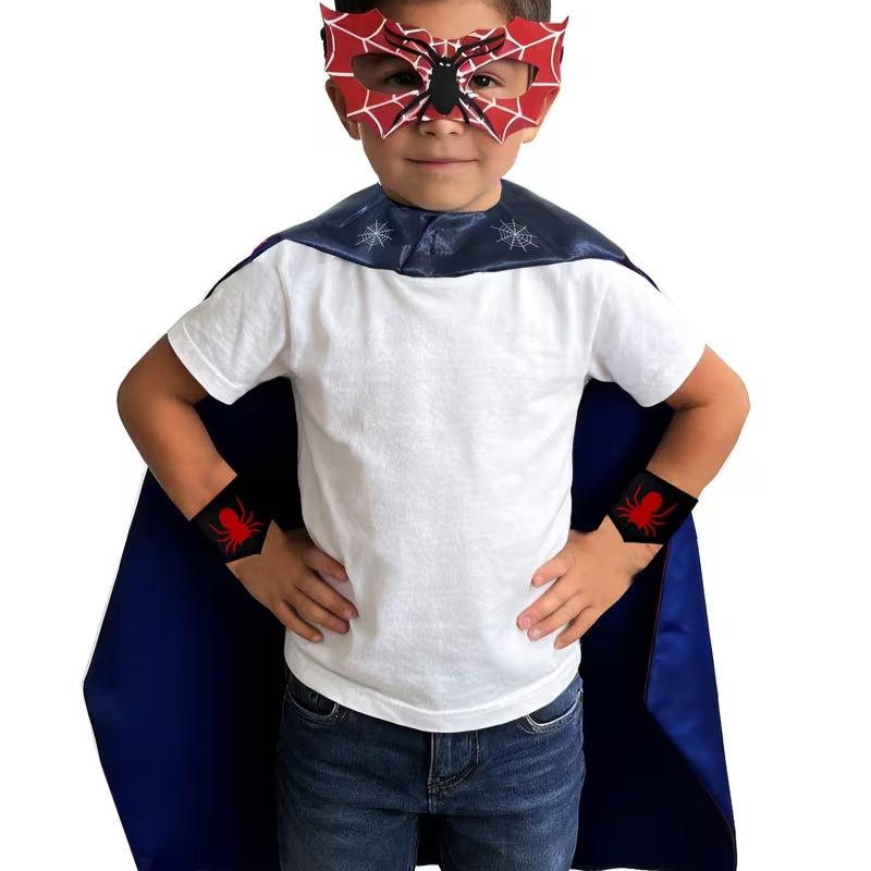 Spider-Man Children Cape Mask Set Halloween Cosplay Super Hero Costume Unisex Kids Performance Outfit Red Black Spiderman Costume Accessory