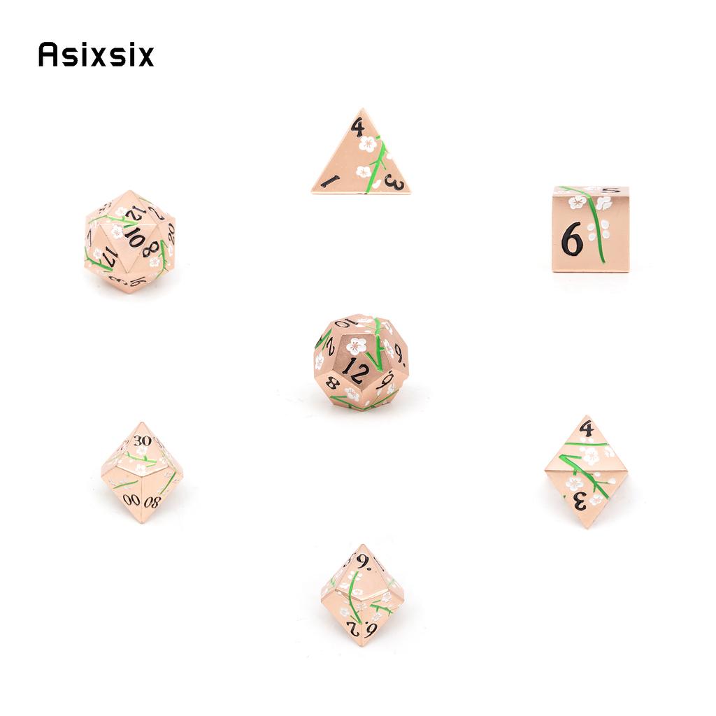 7 Pcs Copper Flower Metal Dice Solid Metal Polyhedral Dice Set Suitable for Role-Playing RPG Board Game Card Game