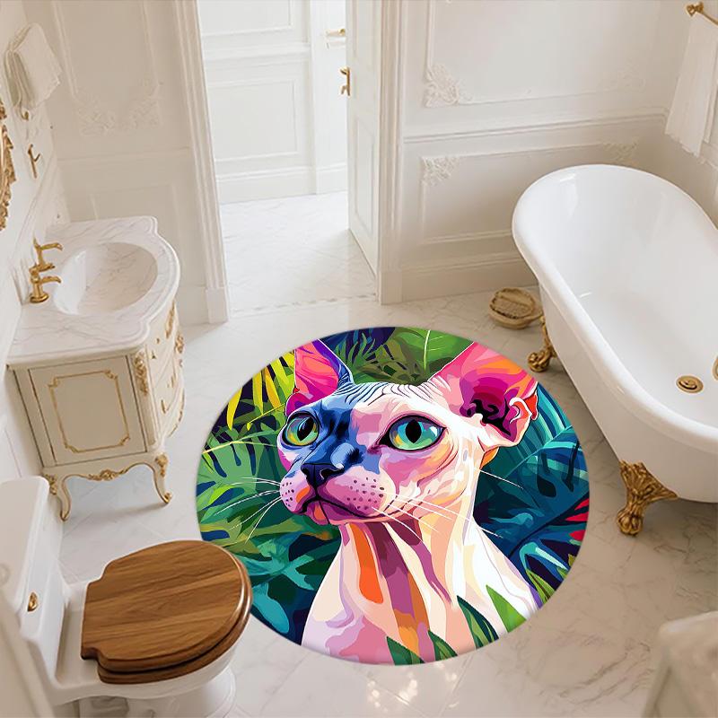 Sphynx Cat In Grass,Round Area Rug,Carpet Rug for Living Room Bedroom Sofa Playroom Decor,Non-slip Floor Mat