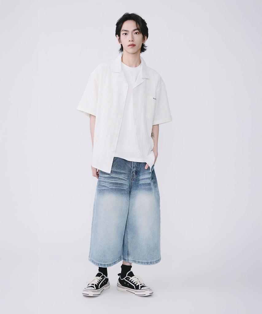 TEN PAST SEVEN Two-Tone Washed Denim Bermuda Pants