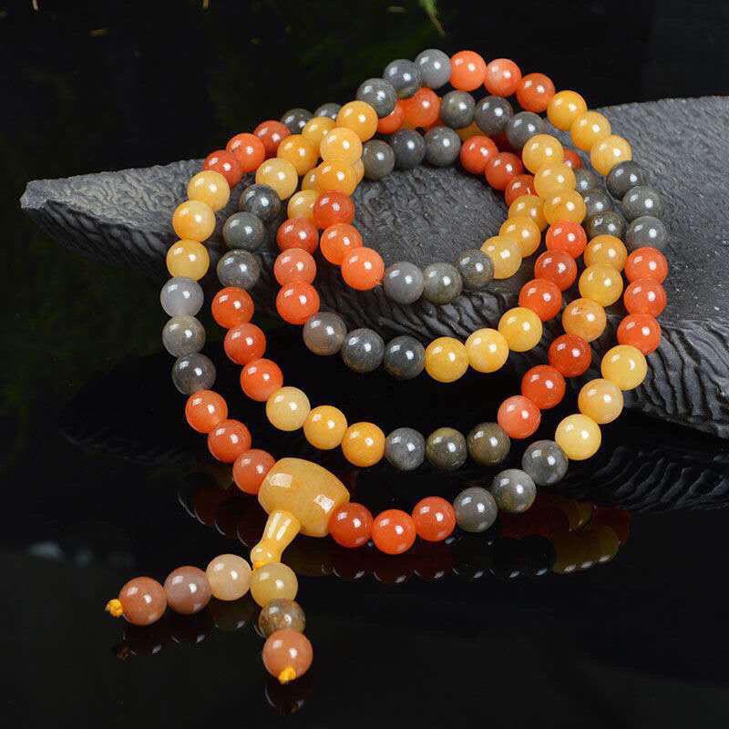 Natural Xinjiang Gobi Tricolor Jade Hand-Strung Bracelet/108-Bead Necklace