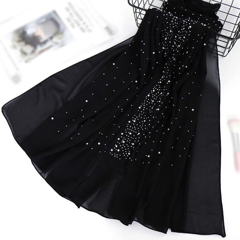 

Малайзійський шарф з довгого шифону з гарячим фіксуванням та прикрасами з порцелянових перлів 180cm