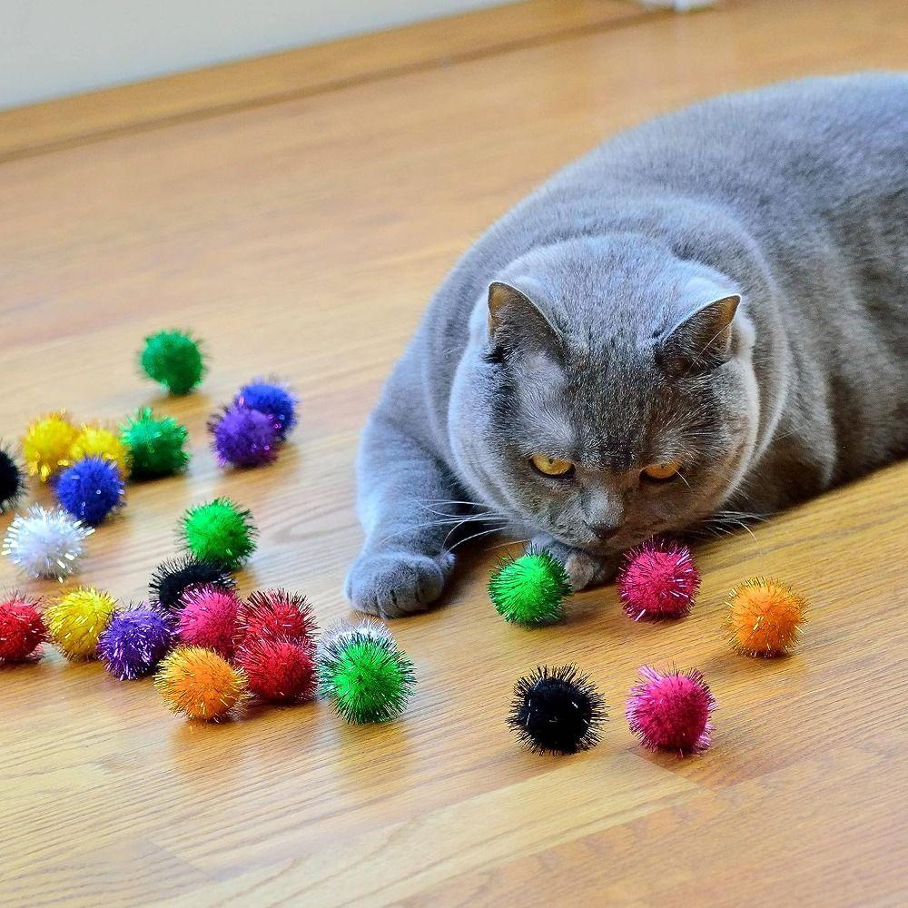50pcs Interactive Glitter Balls Indoor Pom Pom Balls pet Toys Cat Sparkle Balls Toy  Puppy