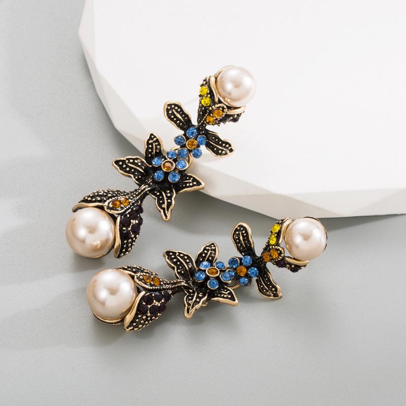 Women's Premium Pearl Drop Earrings Champagne Double Shell Beads Personality Temperament Light Luxury Earrings