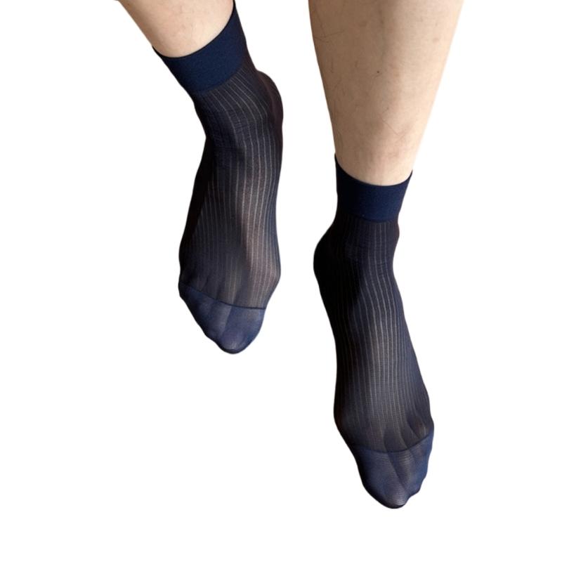 Herren Nylon Durchsichtige Anzugsocken Business Kleidersocken Elastisch Dünn Gestreift Durchsichtig Formell Kurzrohr Knöchelsocken