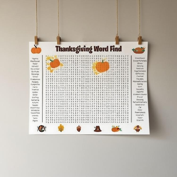 Jumbos Thanksgiving Word Search Poster Wall Game,Funny Interactive Holiday Party Activity for Classroom Family Party