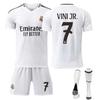 Teens Kids Adults Custome Name Football Kits 24/25 Real Madrid Home #7 VINI JR Sport Training Jersey Set with Socks