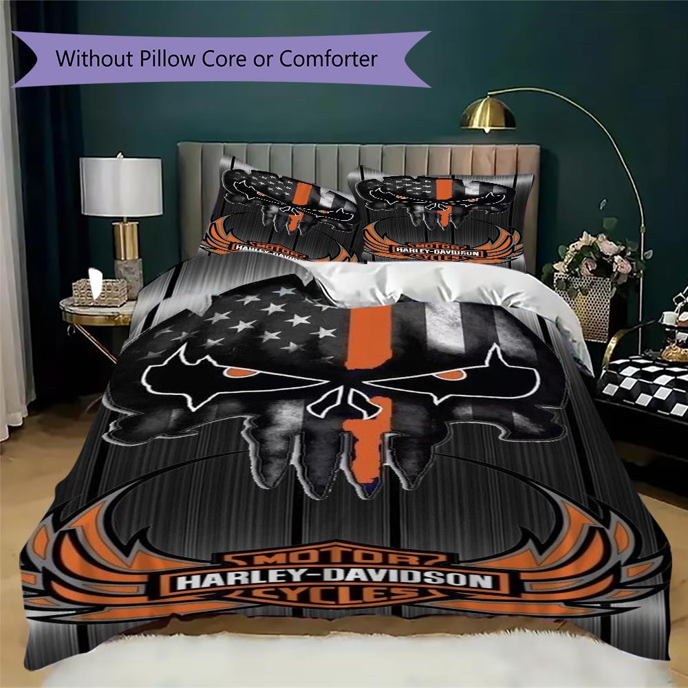 Chrome Skull Harleydavidson Biker Bedding 1 Duvet Cover 2 Pillowcase Without Core Without Core Christmas Birthday Gift