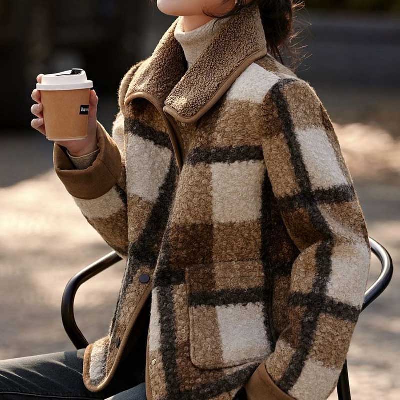 Coat for Women Winter Vintage Plaid Thickened Casual Oversize Double Layer Windbreaker Jacket