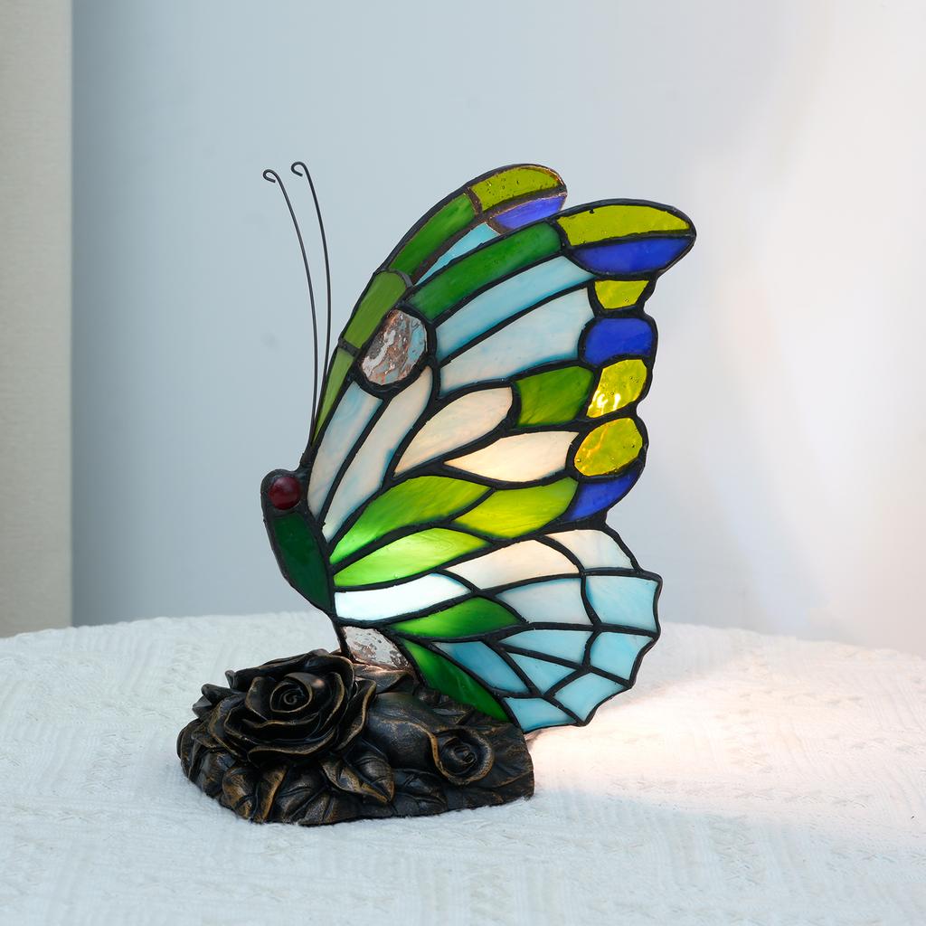 Modern Table Lamps Mediterranean Butterfly Retro Stained Glass Desk Lamp for Bedroom Bedside Vintage Living Room Light Fixtures