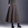 Winter New Fashion Versatile High Waist Woolen Half Skirt Women's Printed Plaid Patchwork Pockets Warm A-line Large Swing Skirt