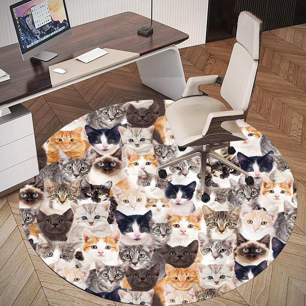 1pc Cats Face Pattern Office Round Rugs, Under Chair Round Rugs for Living Room, Bedroom, Bathroom Decoration Carpet 091809
