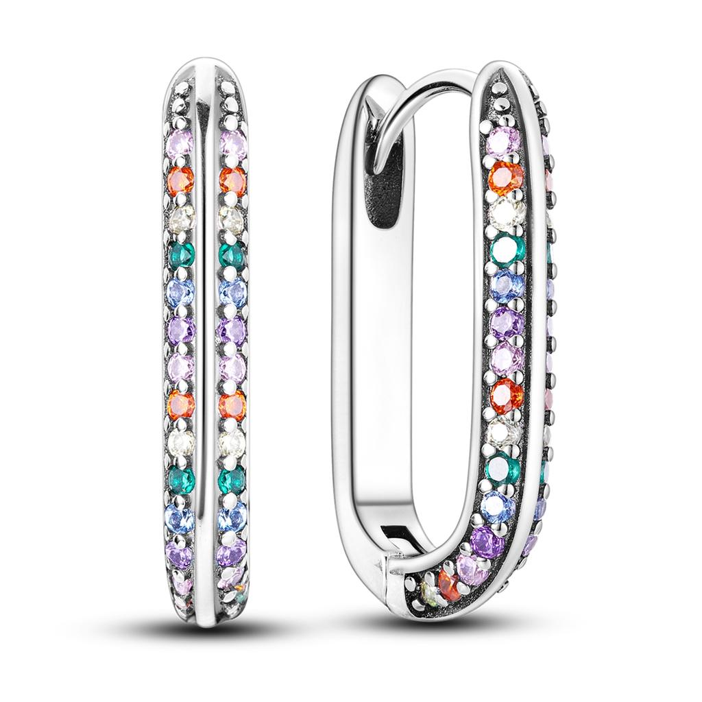 925 Silver Earring Sparkling Colorful Zircon Hoop Earring Round Shape Pendientes Fine Jewelry Gift For Woman