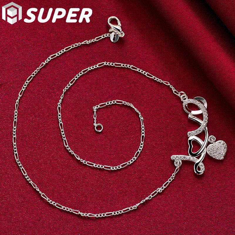 925 Sterling Silver AAA Zircon Heart Shaped Love Pendant Necklace Jewelry