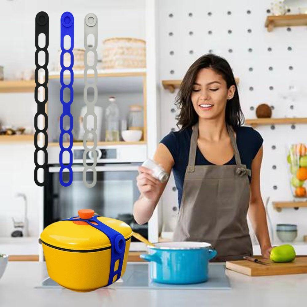 3Pcs Stretchable Silicone Lid Straps Leak-Proof Lunchbox Strap Universal Lid Fixing Band  Pans