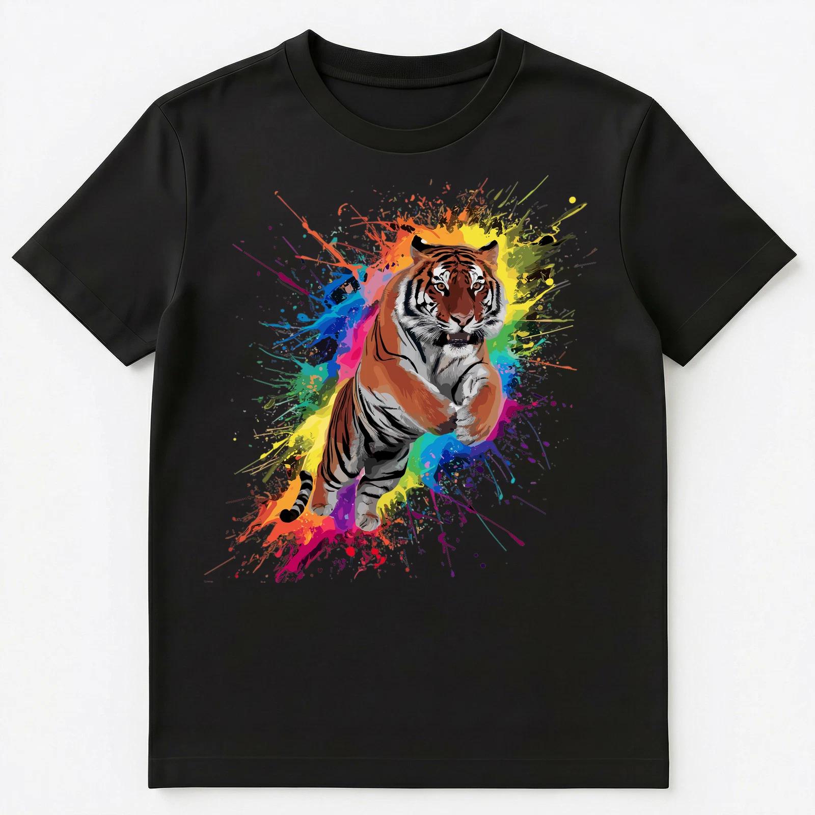 

Colorful Paint Splash Leaping Tiger Art Graphic Unisex T-Shirt XL