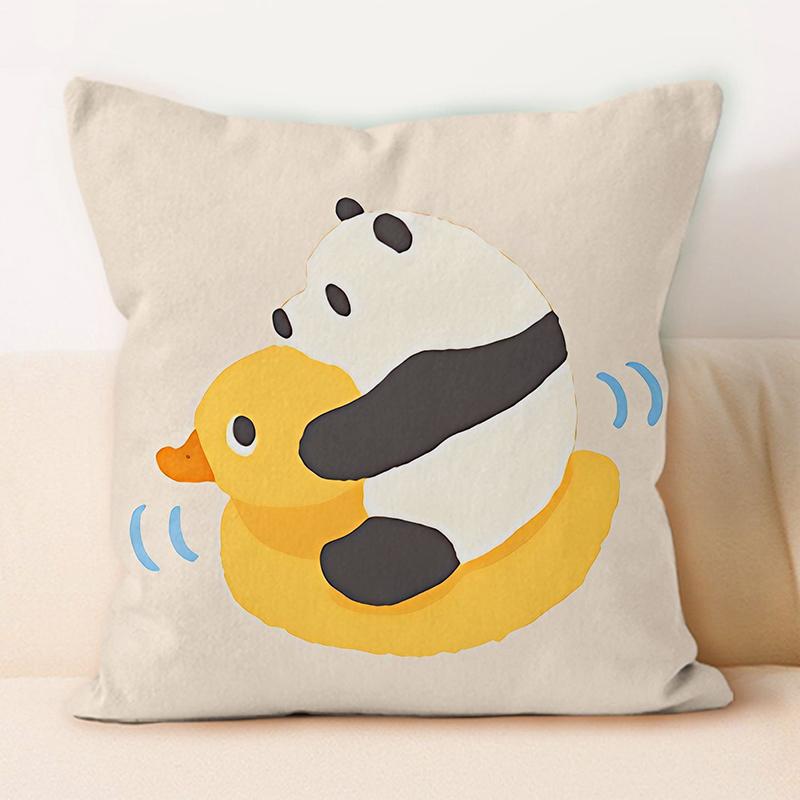 "Cute Panda Riding Rubber Duck Throw Pillow Cover"