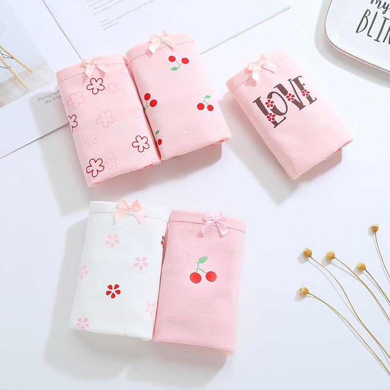 5 Pcs Women's Mid-Waist Cotton Antibacterial Crotch Panties Sexy Triangle Briefs for Teens Girls