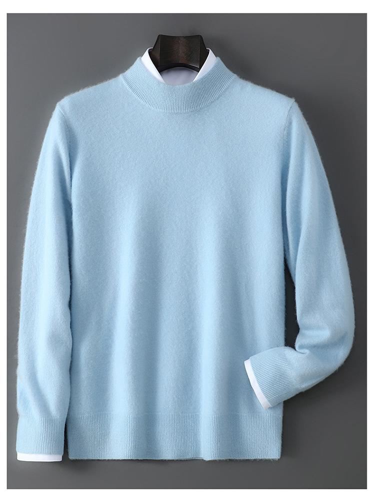 Men's Cross-Border Exclusive 100% Wool Half-High Neck Loose Knit Pullover Sweater