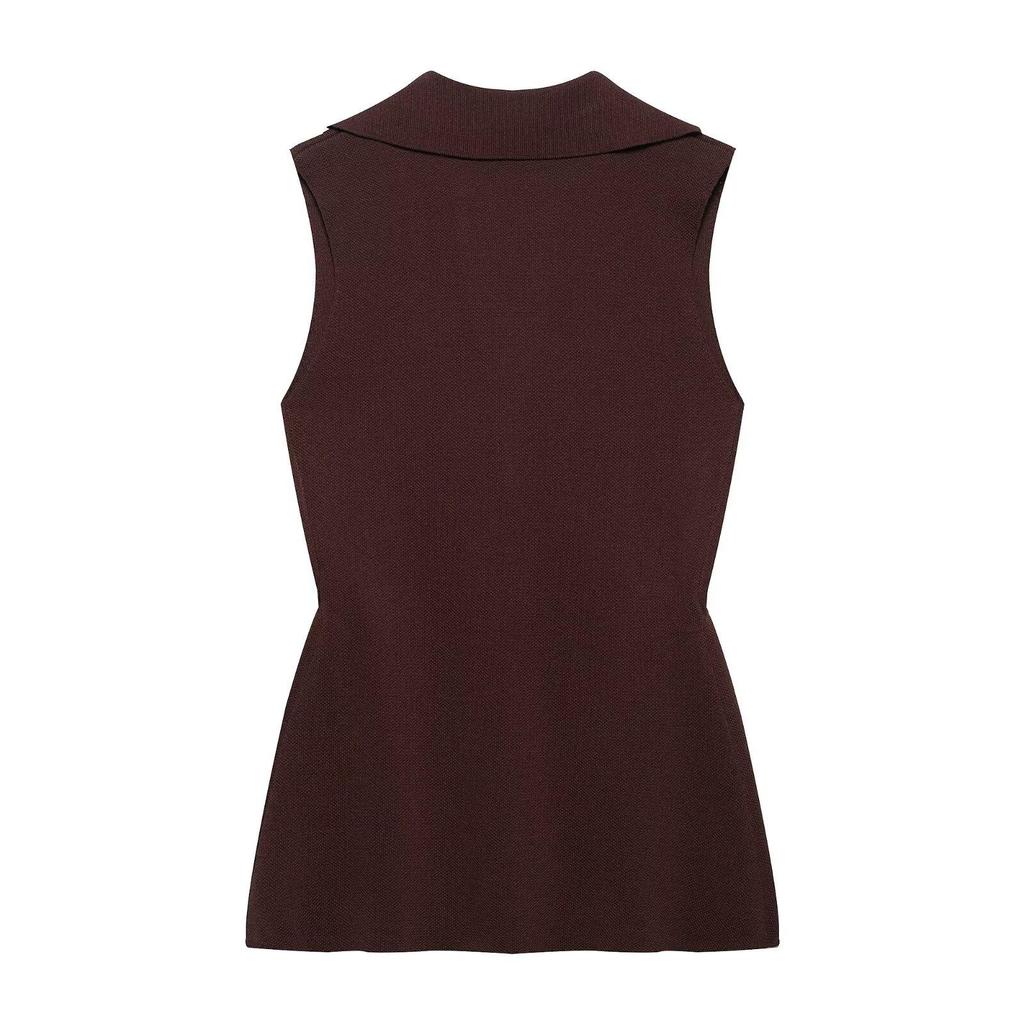 2025 Spring/Summer European & American Style Women's Two-Button Ruched Waist Knitted Vest