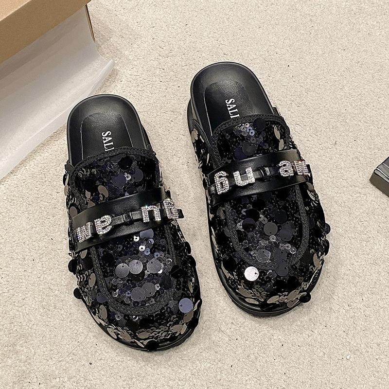 Bling Platform Mules Slippers Women Flat Sandals Casual Loafers Shoes Woman 2025 Trend Comfort Elegant Dress Summer Slides Mujer