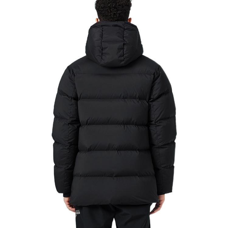 Skechers Solid Color Zipper Hooded Mid-Length Down Jacket Men outerwear Black P422M022