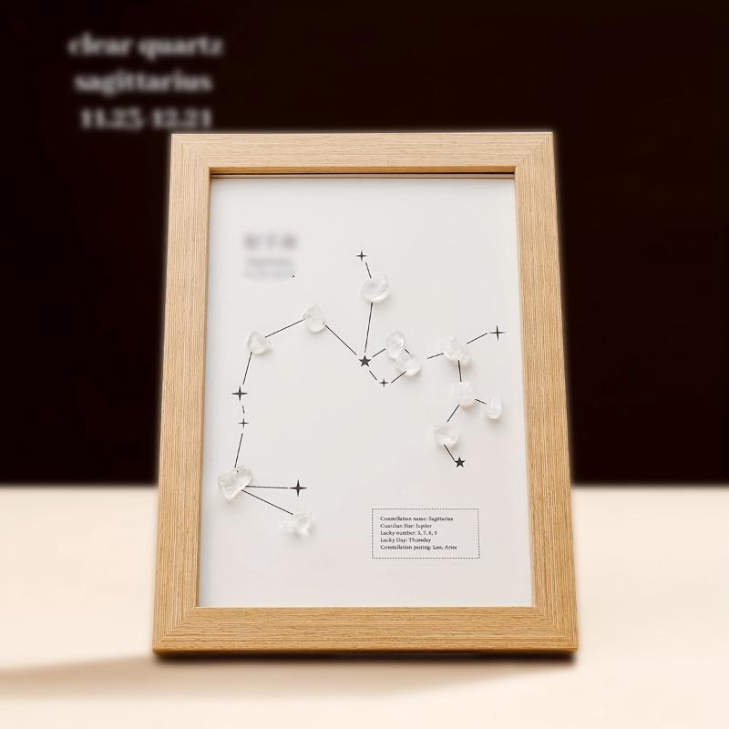 1pc Crystal Tumbled Stone Zodiac Sun Small Stone Photo Frame Crystal Constellation Symbol Jewelry Making Loose Stones Home Decor