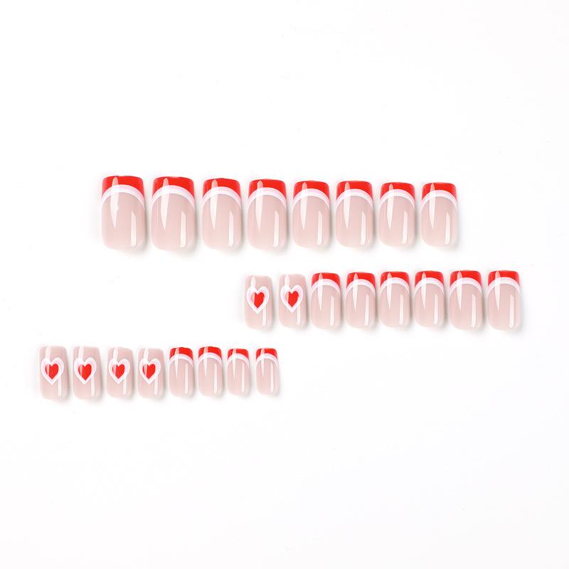Wear Nail French White Pink Splicing Nail Wear Nail Vortex Love Valentine's Day Nail