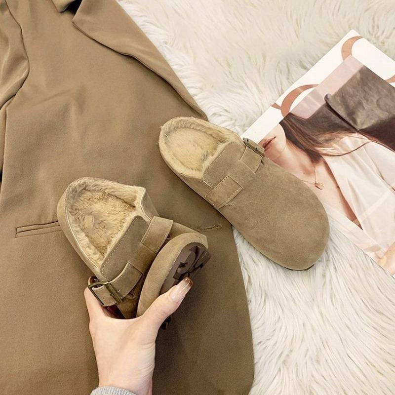 Single-shoe Women's Shoes with Fleece Toe Cap and Half-drawn-out Cotton Slippers