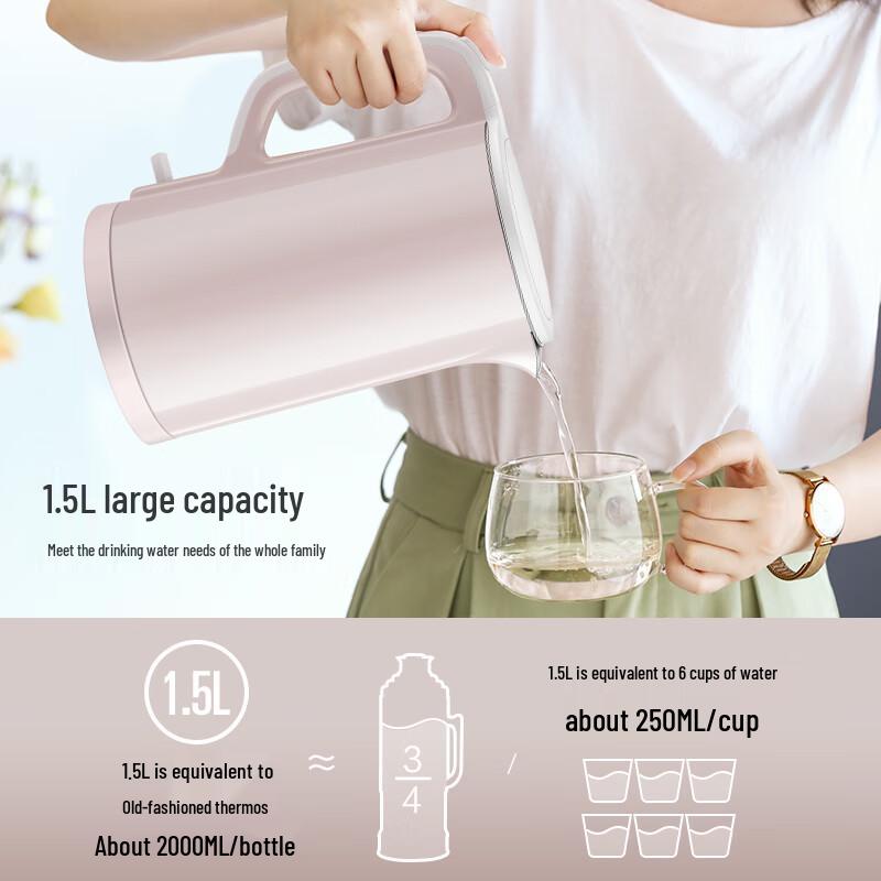 SUPOR 1.5L 304 Stainless Steel Double-Layer Anti-Scalding Electric Kettle