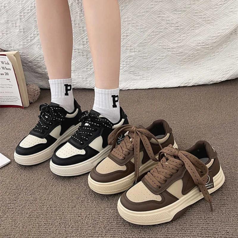 Fashion Board Shoes Women's Sneakers New Muffin Thick Bottom Khaki Black White Color Matching Fashion Women's Shoes Casual Sports Shoes
