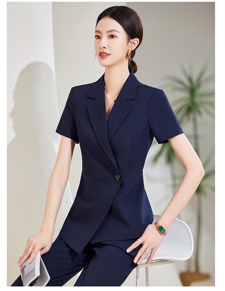 Women's Black Short-Sleeve Suit Jacket – Summer Lightweight, Elegant, Slimming, Professional Wear