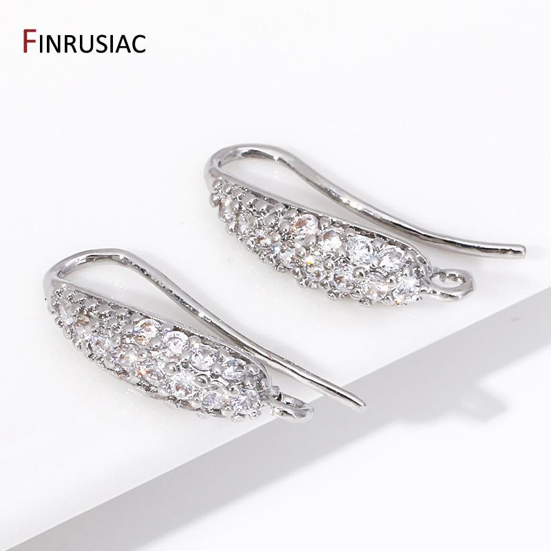 18K Gold Plated Brass Earwires Inlaid Zircon Earring Hooks Findings For DIY Earrings Making Supplies Accessories