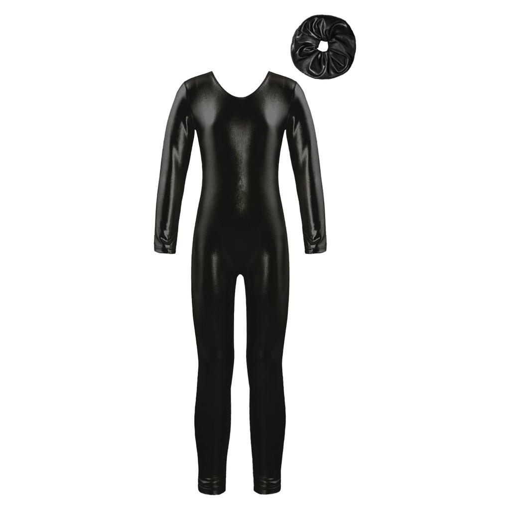 Body da allenamento per bambine, maniche lunghe, cerniera posteriore, body unitard, tuta da balletto e copricapo
