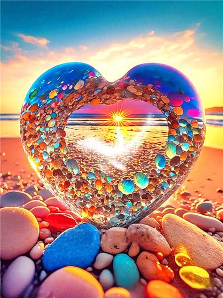 New Arrival Diamond Mosaic Love Stone Embroidery Heart Cross Stitch Seaside Painting Flower Fantasy Landscape Wall Decor