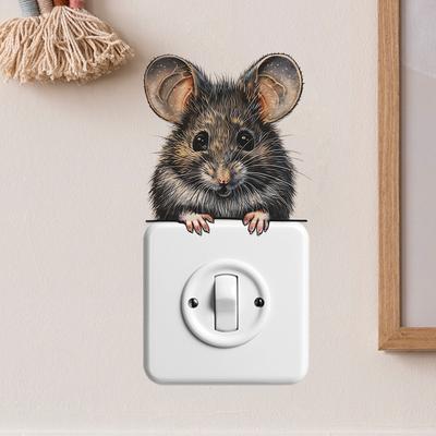 Cartoon Cute Mouse Switch Plate Sticker for Bedroom Living Room Hallway Home Decor Self-Adhesive Removable Decal