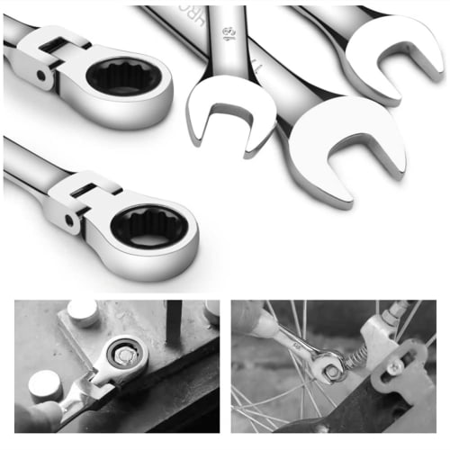 Flex Ratchet Wrench, Combination Wrench with Dual-Use Head, Swivel Ratchet Wrench, Spanner for Car Maintenance and DIY, Plate Ratchet Wrench (12mm)